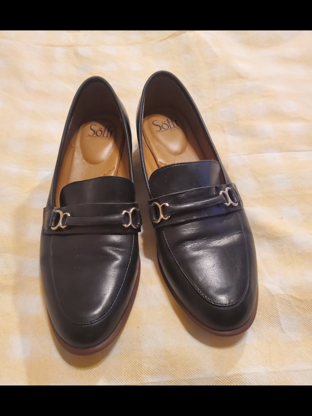 Sofft Black Leather Loafers with Gold-Tone Bit